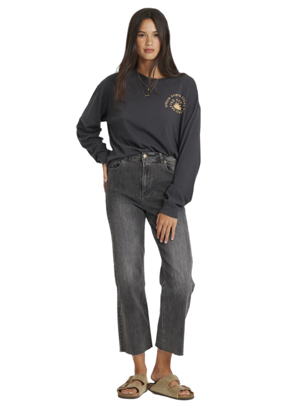 Sisstr Womens Reign Ls Knit Tee Charcoal