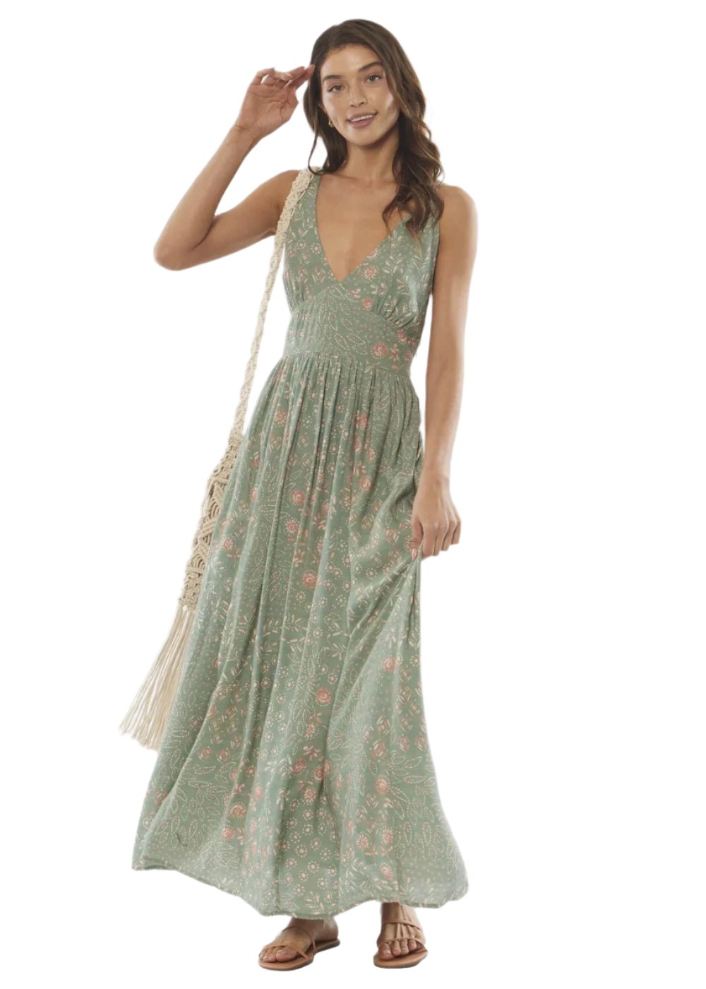 Amuse Womens Cosi Bello Woven Maxi Dress Palm