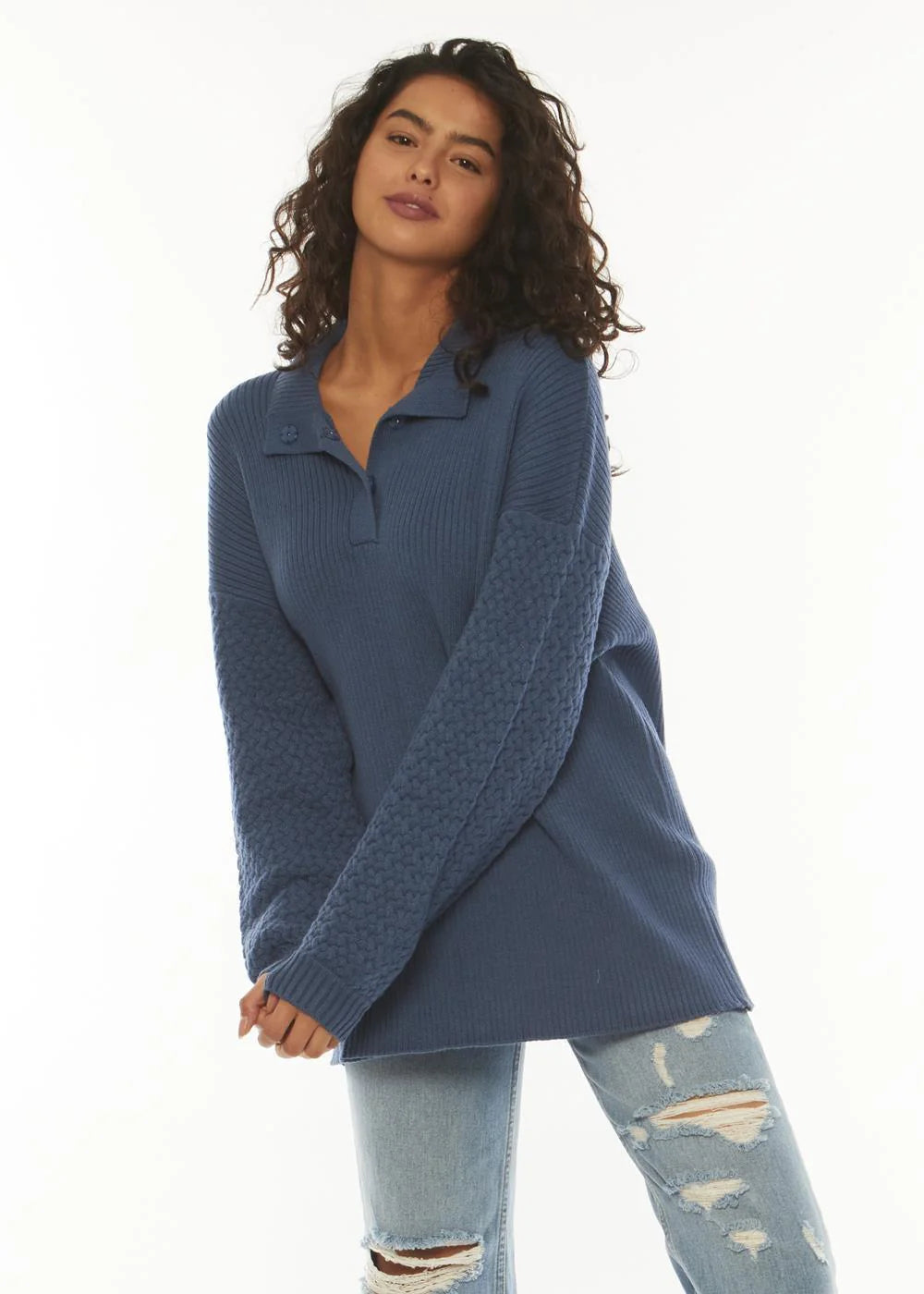 Sisstr Womens Flint Ls Sweater Blue Fog