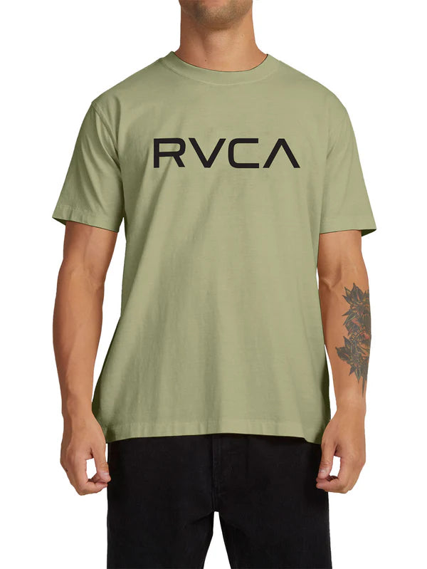 RVCA Mens Big RVCA Ss Red Stitch Oil Green