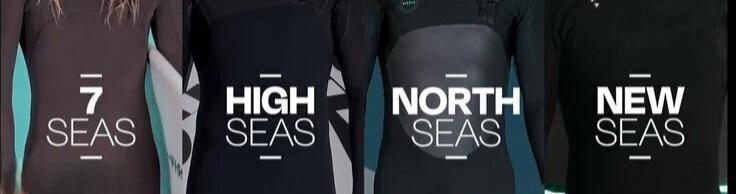 Vissla Wetsuit line up featuring 7 Seas, High Seas, North Seas and New Seas wetsuits.