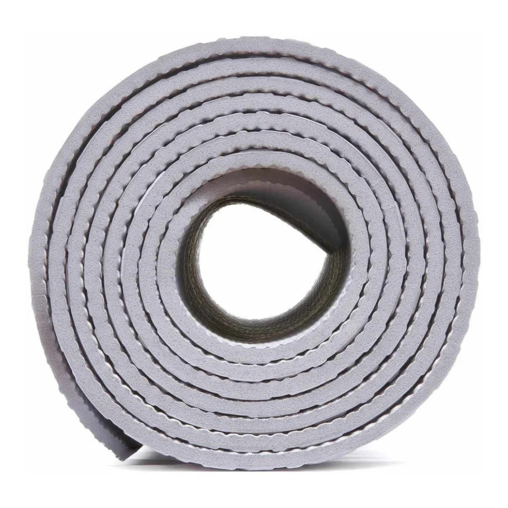 grey yoga mat rolled up