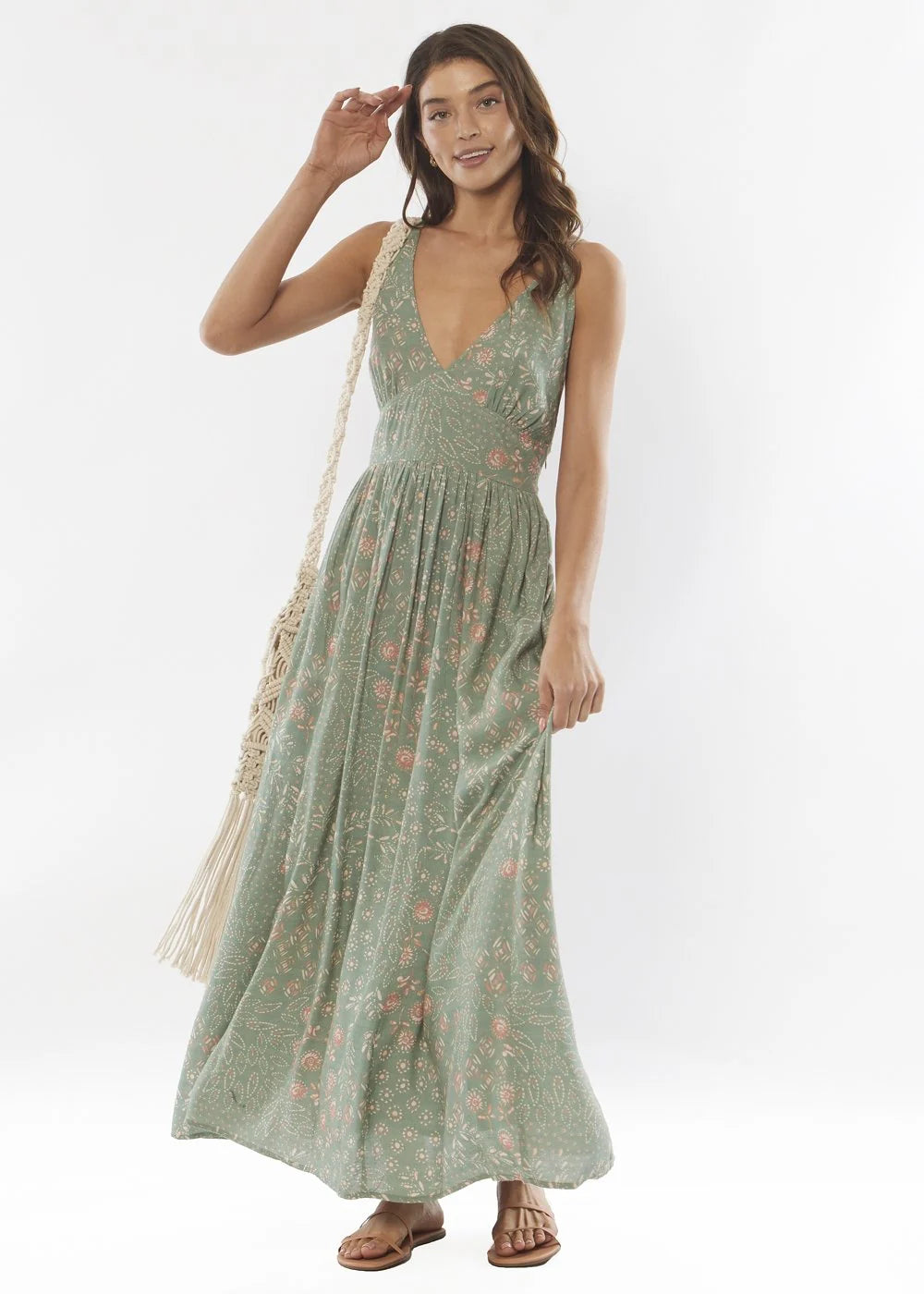 Amuse Womens Cosi Bello Woven Maxi Dress Palm