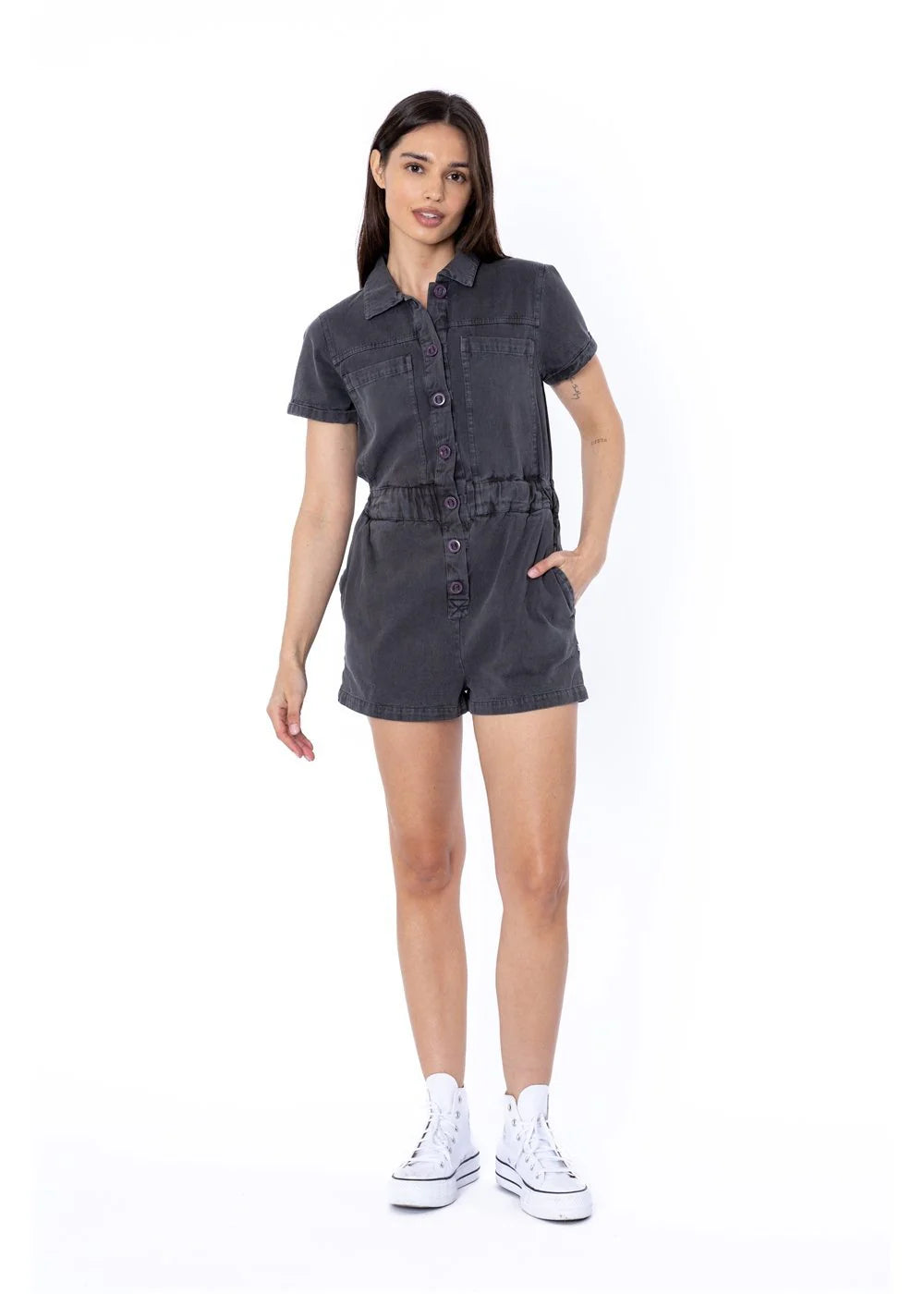 Sisstr Womens Road Ss Woven Romper Black Fade