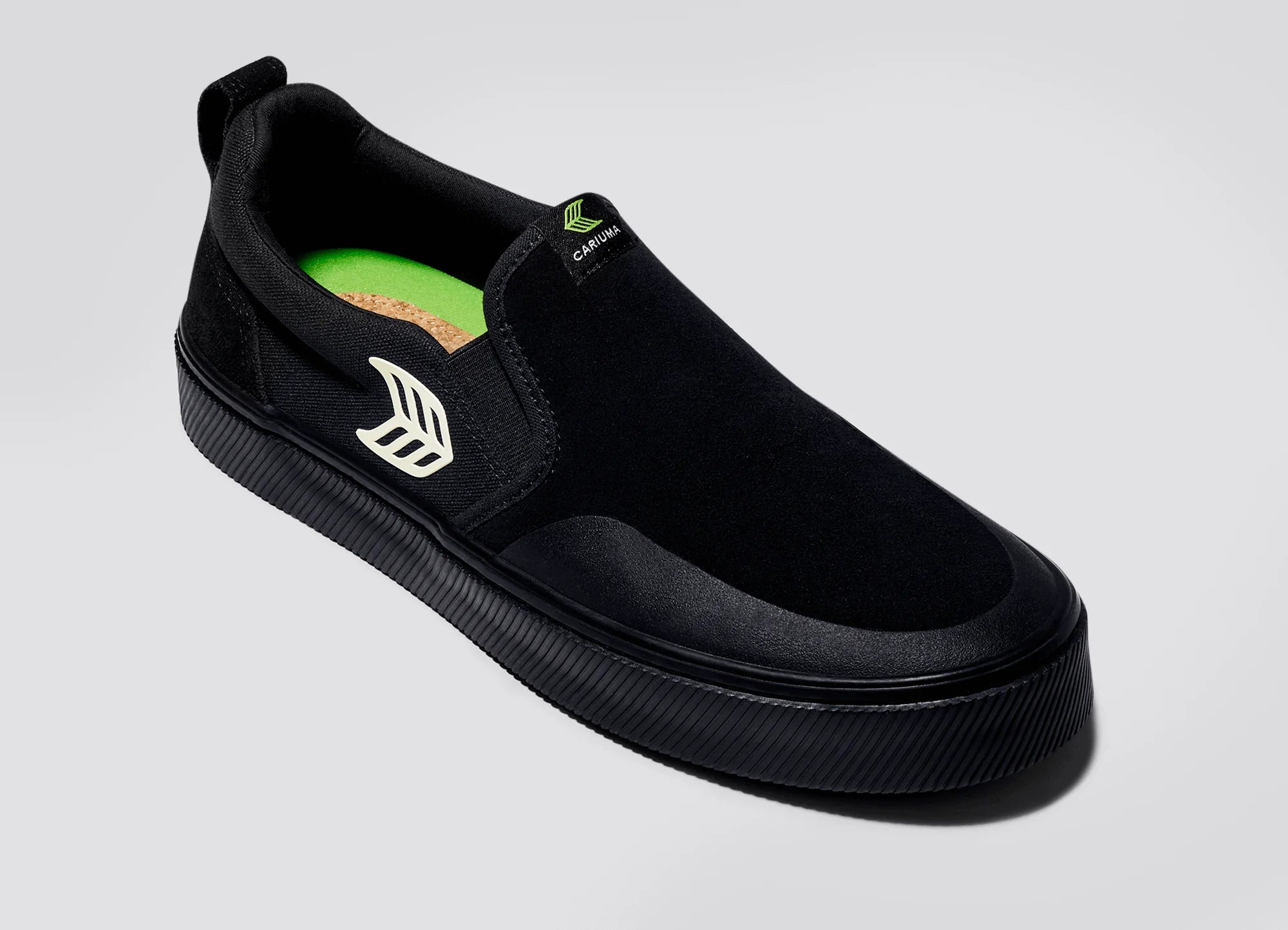 Cariuma Slip On Skate PRO All Black Suede And Canvas Ivory