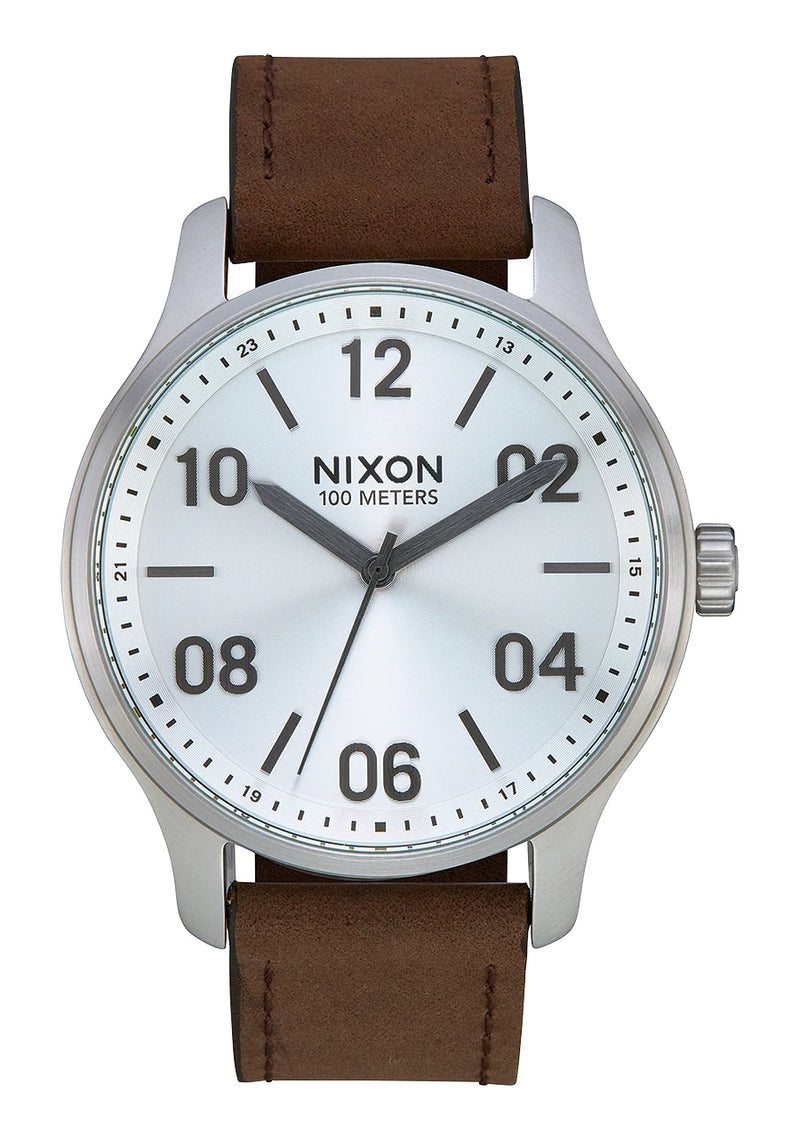 Nixon Patrol Leather Watch Silver Brown
